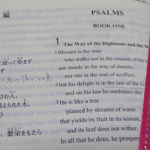 いかに幸いなことか 神に逆らう者の計らいに従って歩まず 傲慢な者と共に座らず. . .詩編朗読中‼️ Today, study Psalm.